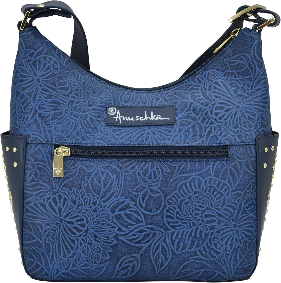 Anuschka Klassische Handbemalte Hobo Tasche aus echtem Leder mit beschlagenen Seitenfächern Tooled B