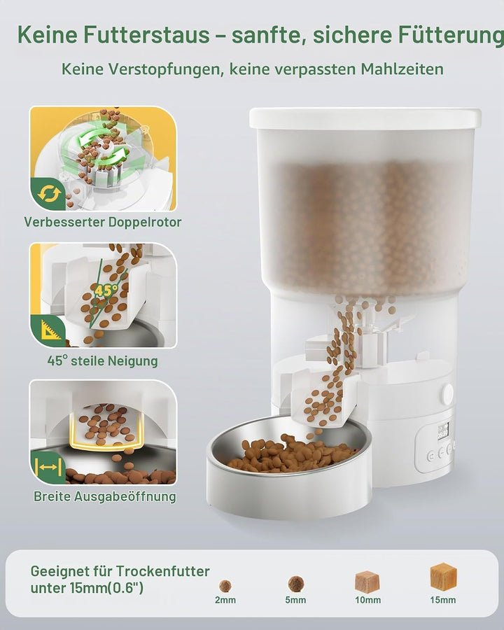Gimars 5L Futterautomat Katze 2 Näpfe mit LCD-Anzeige Einfache Einrichtung, Programmierbar für 1–6 M