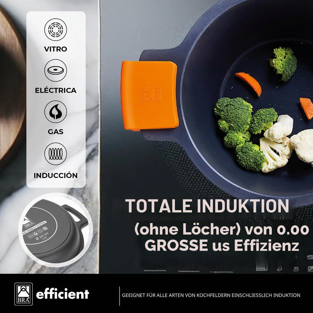 BRA Kochtopf, flach, Schwarz, 40 cm,geeignet für alle Küchentypen auch induktion Ohne Zubehör 40 cm,