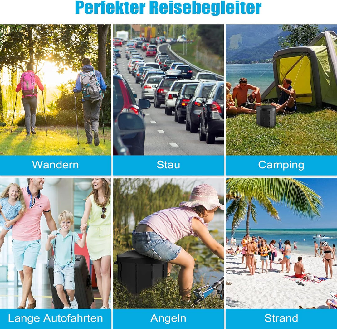WADEO Tragbare Campingtoilette mit Deckel, Faltbare Toilette mit Belastbarkeit bis zu 200kg, Mobilto