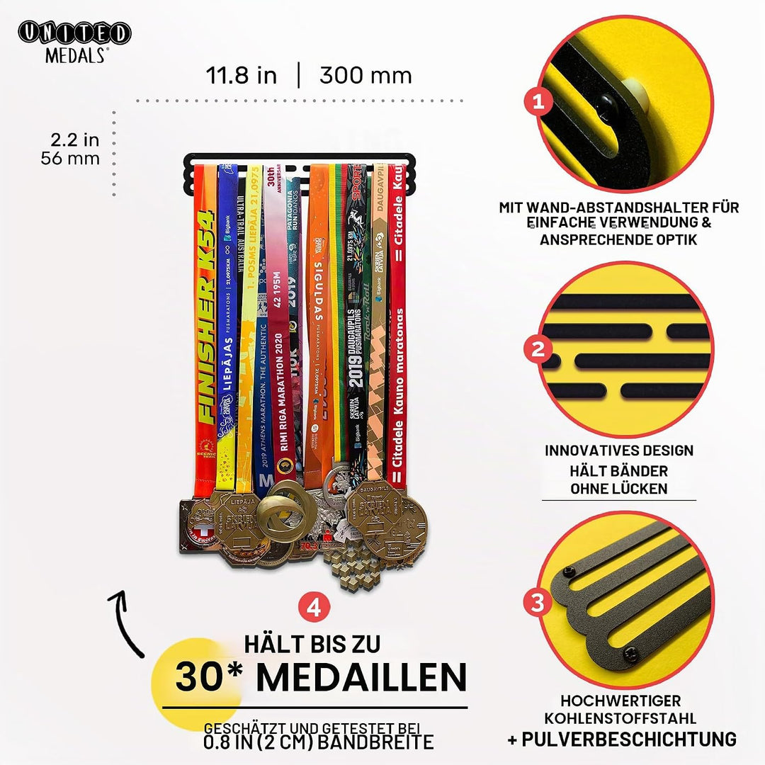 BLANK Medaillenhalter Edelstahl | Medaillen Aufhänger | Medal Hanger Holder Display Rack M - Schwarz