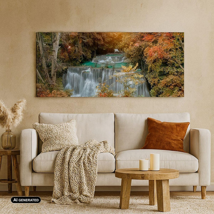 Wandbilder Dekoration Wohnzimmer Park Wasserfall Wasser Panorama Bilder auf Leinwand 120x50cm Leinwa
