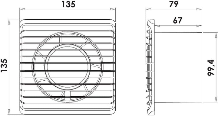 Airroxy Badlüfter Wandventilator Ventilator Lüfter Ø 100 mm Timer Feuchtesensor Planet (Ø 100, mit F