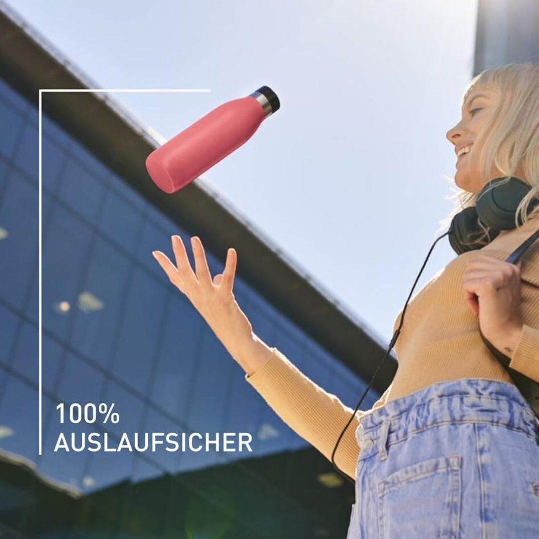 Emsa Bludrop Isolier-Trinkflasche, 0,7 Liter, 100% dicht, Quick-Press Verschluss, Ergonomischer 360°