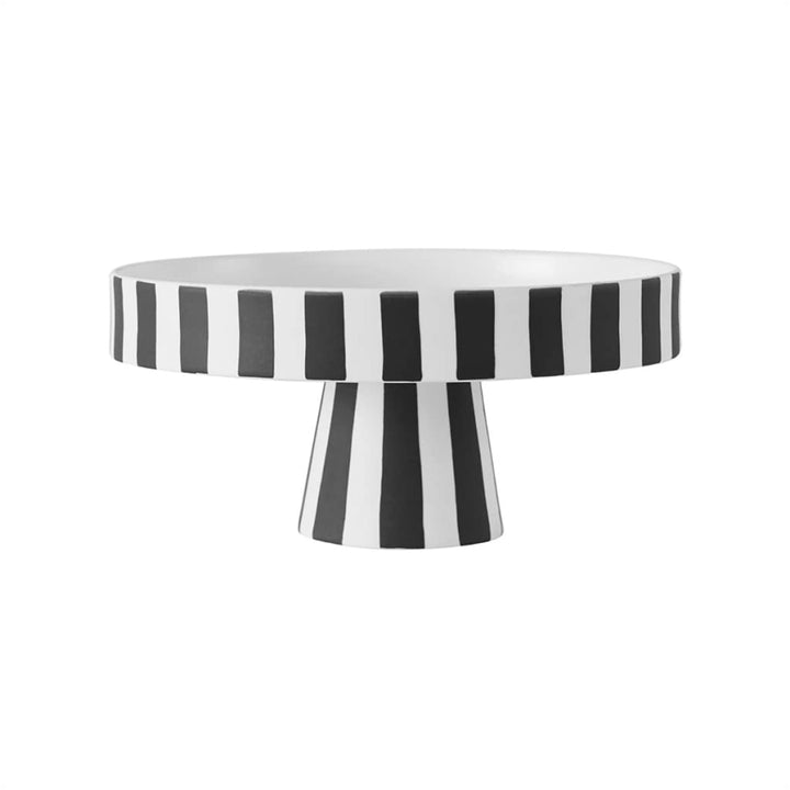OYOY Living Toppu Tray Black / White Schale Dekoschale Rund Keramik Gestreift Schwarz Weiss 20x9 cm
