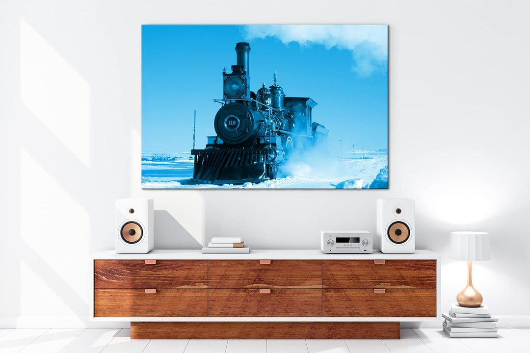 deyoli starke alte Dampflokomotive Format 80x60 Effekt: Monocrome Blau als Leinwandbild, Motiv ferti