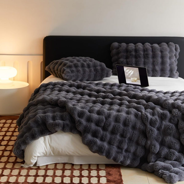 Lanqinglv Kuscheldecke Flauschig Decke 130x150 Grau,Kaninchen Kunstfell Decke Plüsch,Wohndecke Dick