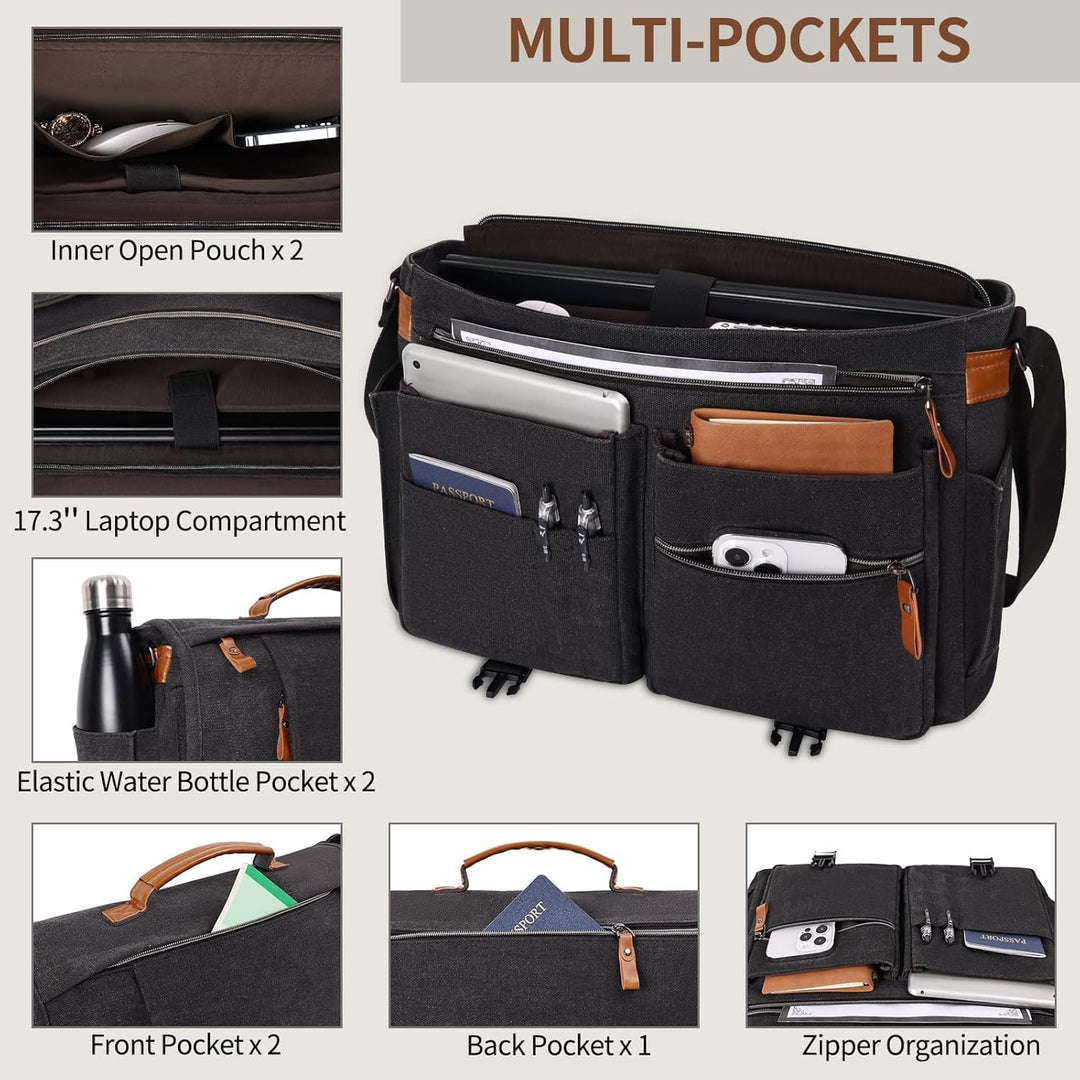 ESTARER Laptoptasche 17 Zoll Umhängetasche Herren Canvas für Arbeit Uni Grau Dunkelgrau 17-17.3 Zoll