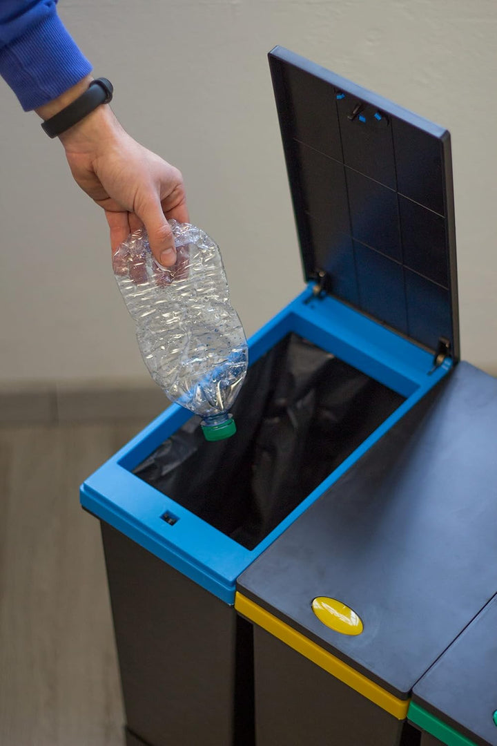 Smarty Ecobin, 3 Behälter für die getrennte Abfallentsorgung, insgesamt 63 L - 55 x 34 x 50 cm, Schw