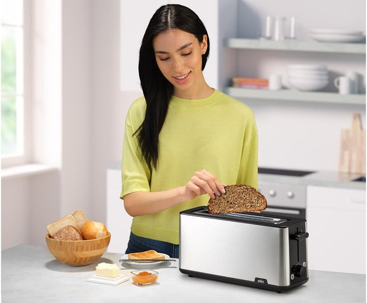 Braun Toaster PurShine HT 1610 BK, 25cm Brot Schlitz, 8 Bräunungsgrade, Aufwärm- &amp; Auftaufunktion, B