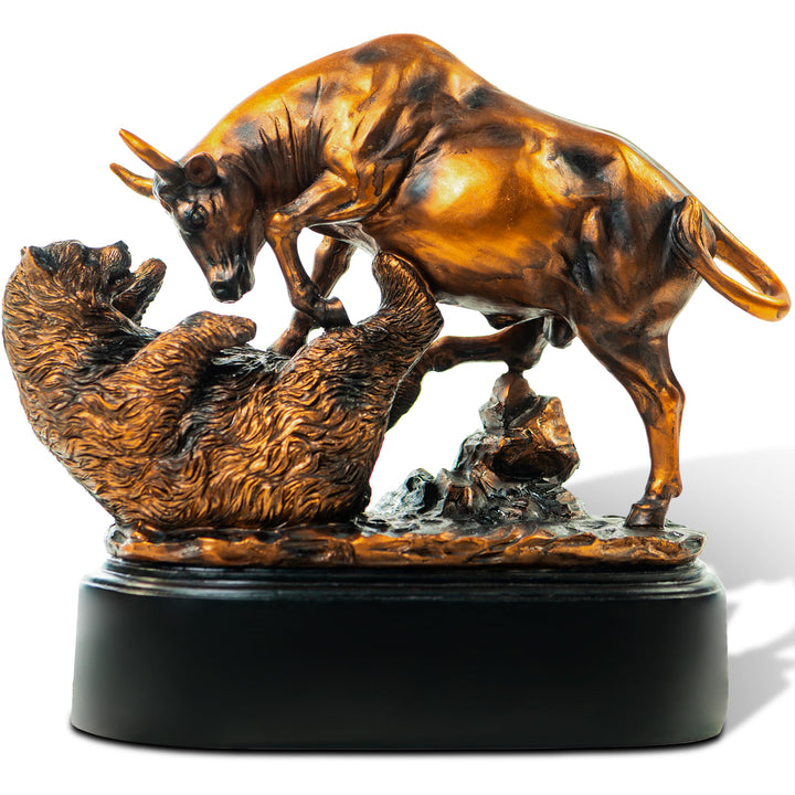Bronze Electroplated Resin Bull &amp; Bear Sculpture Statue 10" W X 9.5" H by BullMarketGifts, Bronze
