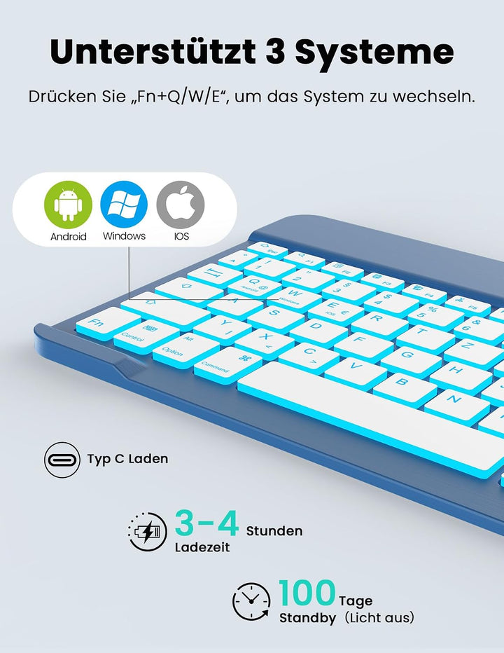 LAMA Kabellose Bluetooth Tastatur &amp; Maus, wiederaufladbare Universal Tablet Tastatur, kompatible mit