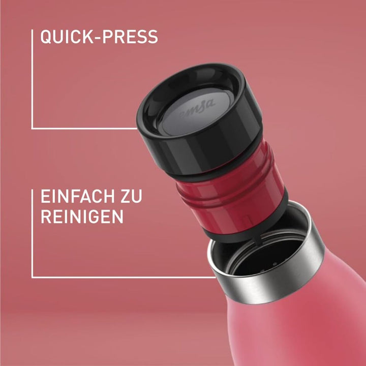 Emsa Bludrop Isolier-Trinkflasche, 0,7 Liter, 100% dicht, Quick-Press Verschluss, Ergonomischer 360°