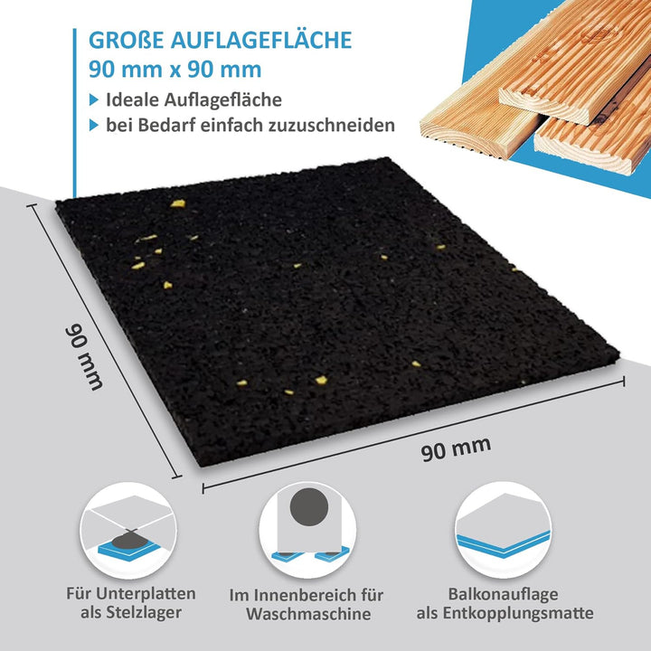 My Plast I 90 x 90 x 3 mm - 100 Stück I Terrassen-Pads – wasserbeständige Gummimatten für Terrassen-