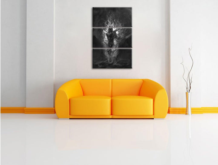 Pixxprint Verdunkelter Dämon des Feuers als Leinwandbild/Grösse: 3 Teilig (120x80 cm) cm/Wandbild/Ku