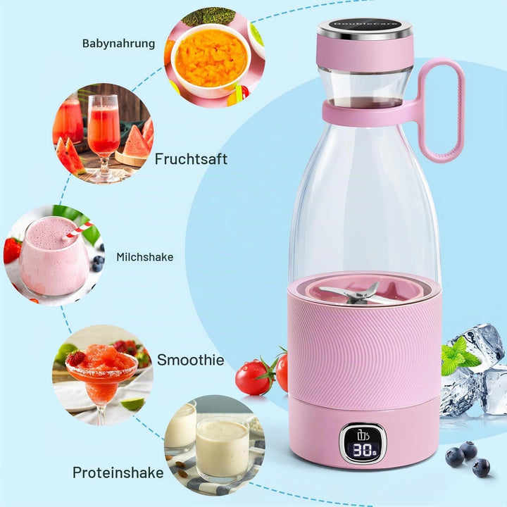 DoubleCare Tragbarer Mixer, 6-Klingen-Elektrischer Mini-Mixer mit Led-Anzeige, 350 ml Minimixer für