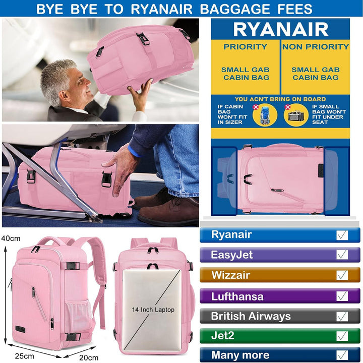 Handgepäck Rucksack 40x20x25 für Ryanair Klein Reiserucksack für Damen Handgepäck Flugzeug Rucksack