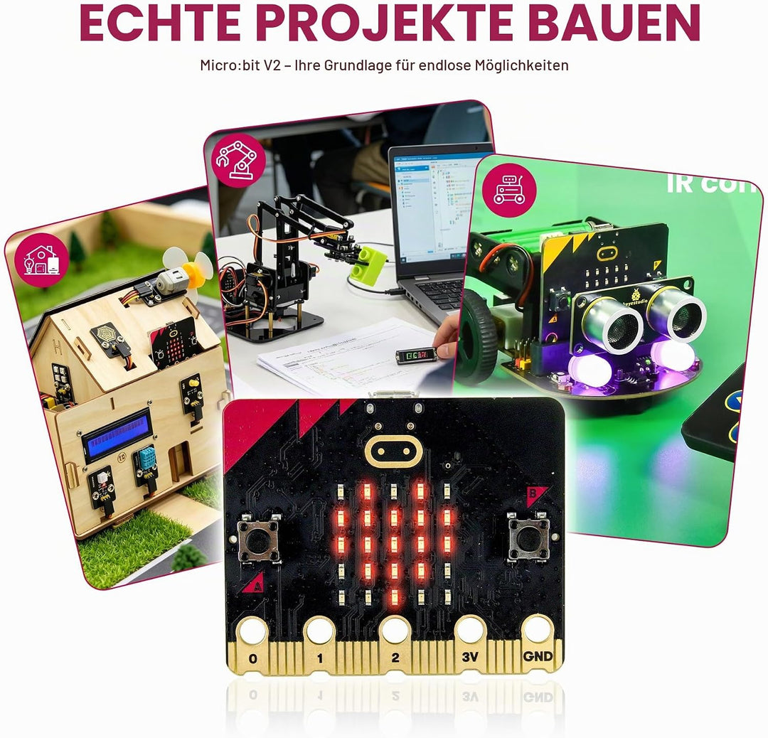 KEYESTUDIO BBC Micro:bit V2 Starter Kit (Pack Microbit V2.2 Go Kit) with Official BBC Micro:bit V2 D