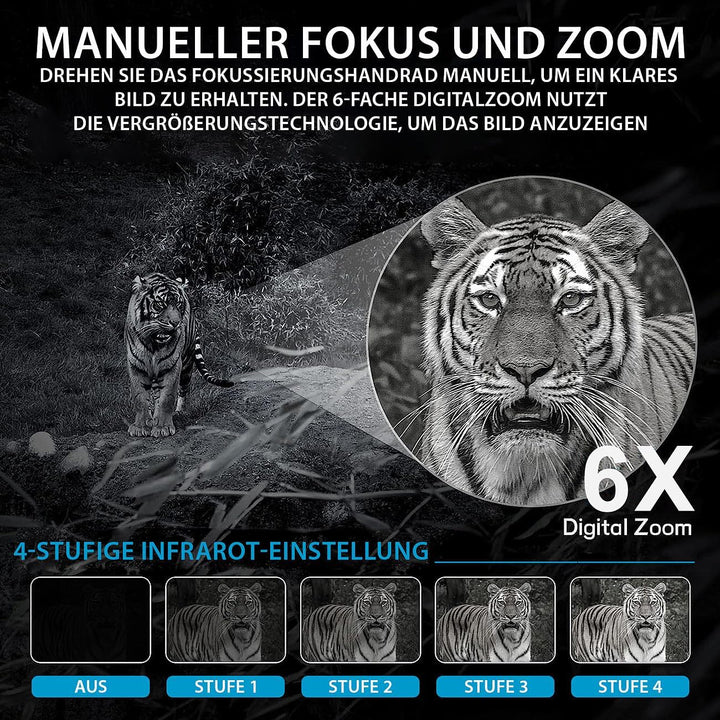 Zavarius Nachtsichtkamera: Binokulares Akku-Nachtsichtgerät, 4K-Kamera, bis 500 m IR-Sichtweite (Fer
