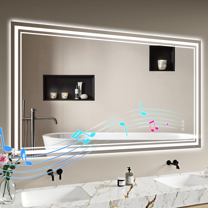 Badspiegel-mit-Beleuchtung 120x70 - LED Badezimmerspiegel mit Bluetooth Badezimmer Spiegel mit Beleu