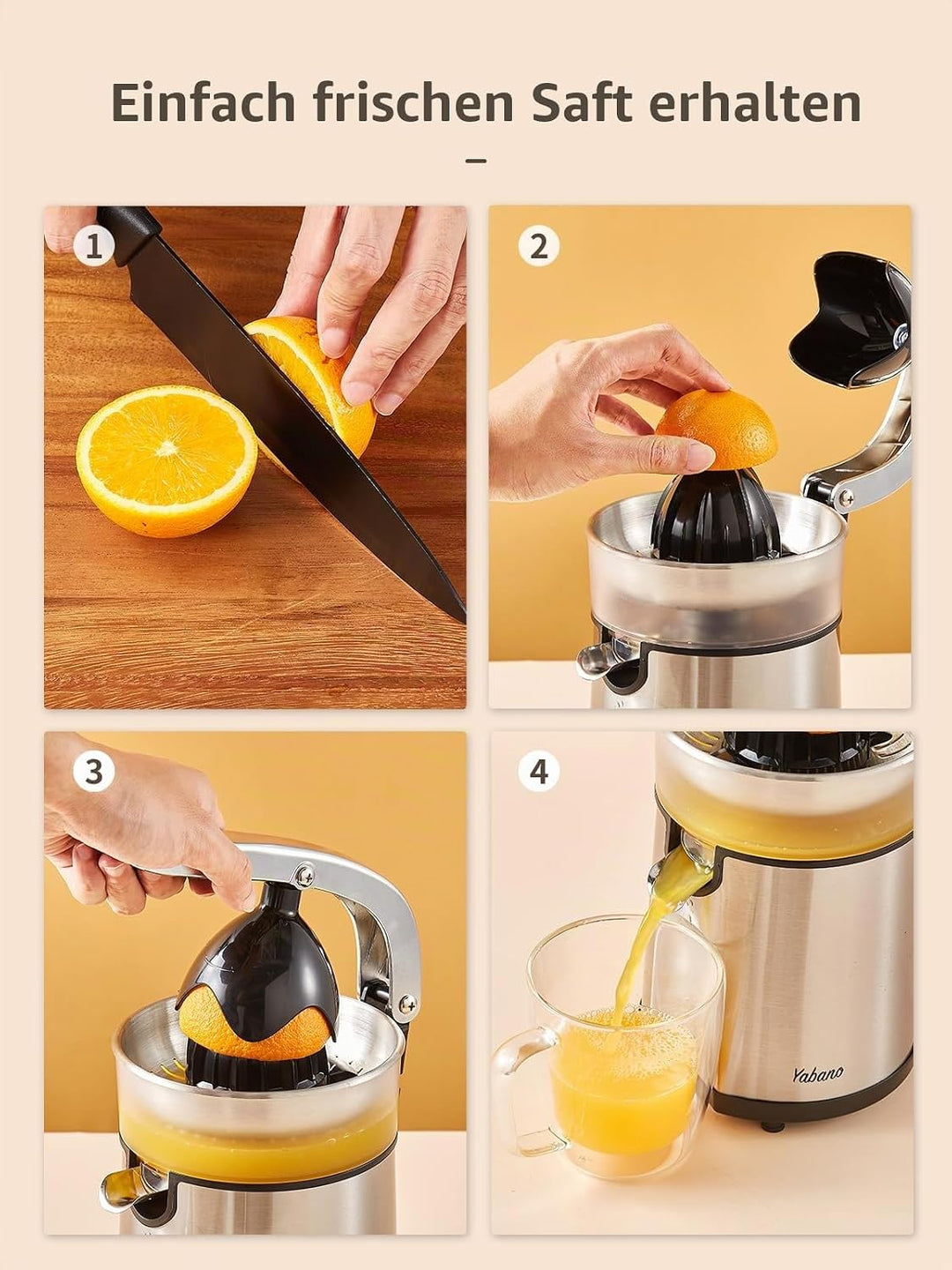 Elektrische Zitruspresse mit Hebelarm, Profi Orangenpresse &amp; Entsafter, 2 Presskegel für Orangen, Zi