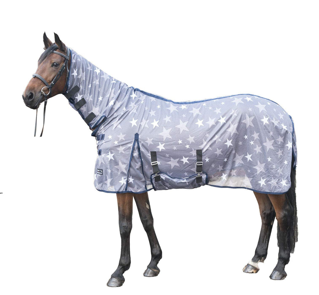 HKM 4057052161018 Fliegendecke -Stars- Combo9512 Grau/Weiss155 grau/weiss Rückenlänge 155 cm, grau/w