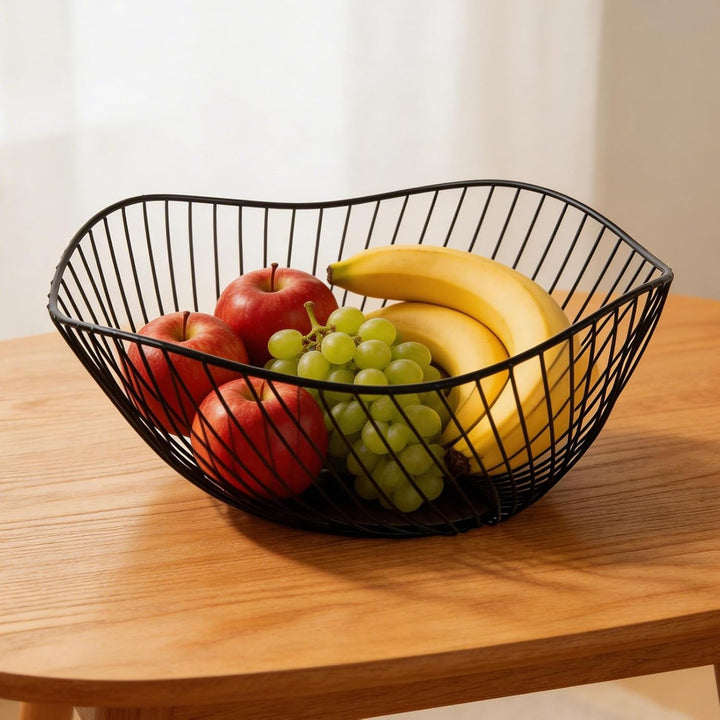 3 Stück Obstschale Metall, Obstkorb Metall Schwarz 25.5 x 11 cm, Eisen Früchtekorb mit Antirutsch-Pa