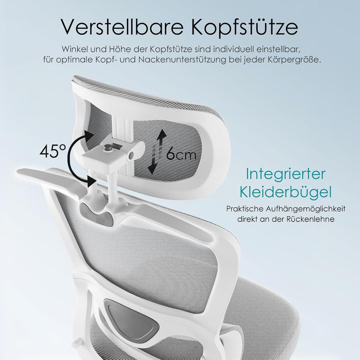 Farini Schreibtischstuhl mit Kleiderständer Bürostuhl Ergonomisch mit Verstellbarer Kopfstütze, Offi