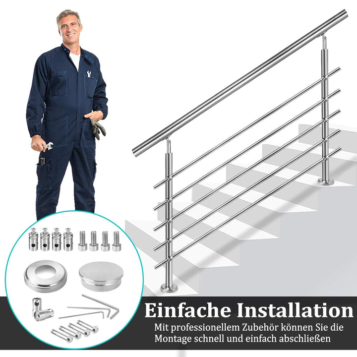 NAIZY Edelstahl-Handlauf Geländer Treppengeländer mit 2 Pfosten für Balkon Treppen Innen und Aussen