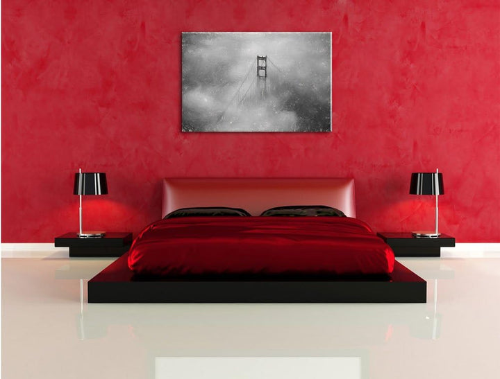Pixxprint Golden Gate Bridge über den Wolken als Leinwandbild/Grösse: 100x70 / Wandbild/Kunstdruck/f