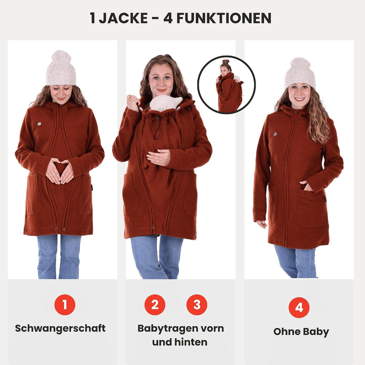Viva la Mama - schicker Umstands- und Tragemantel für den Winter - VALENTIN S kastanie - vorn und hi
