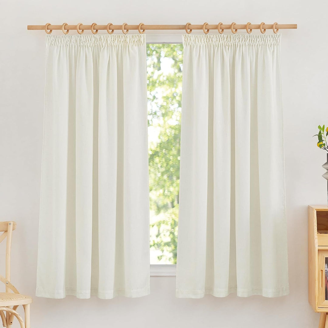 PONY DANCE Vorhang Leinen Kräuselband Gardinen Wohnzimmer 2er Set H 145 x B 140 cm Leinenoptik Gardi
