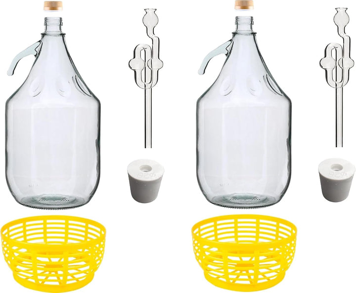 lilawelt24 Glasgärballon Set| 5L Korbflasche + Gummistopfen + Gärrohr |Weinballon Gärballon Glasflas