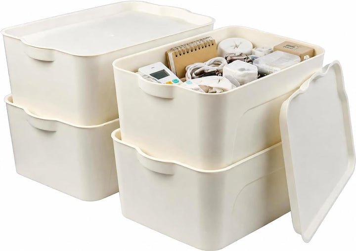 RMAN 4er Set Aufbewahrungsbox mit Deckel 15L Kunststoff (PP) Organizer Box Stapelbar Plastikbox für