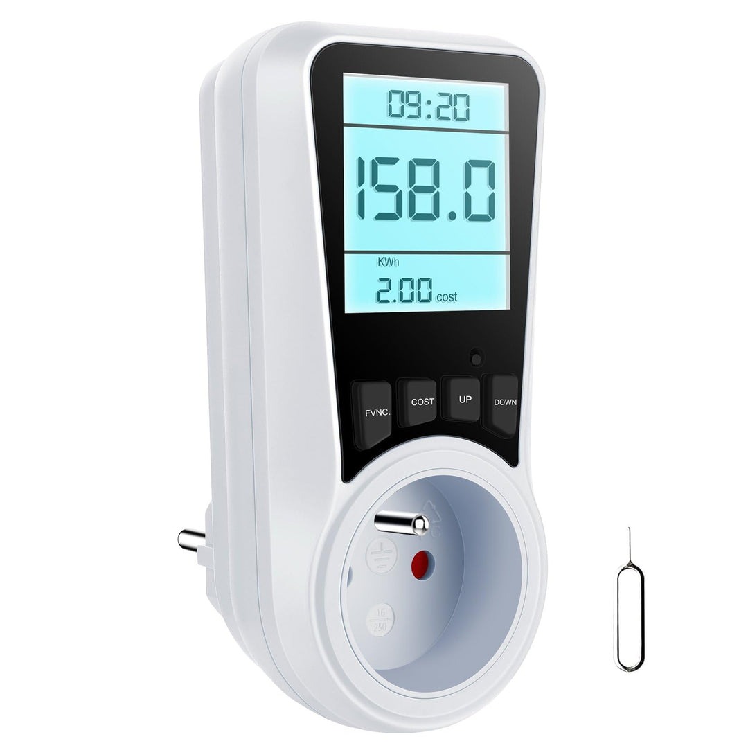 Wattmeter Stromzähler, Energieverbrauch mit 7 Überwachungsmodi, LCD-Display mit Hintergrundbeleuchtu