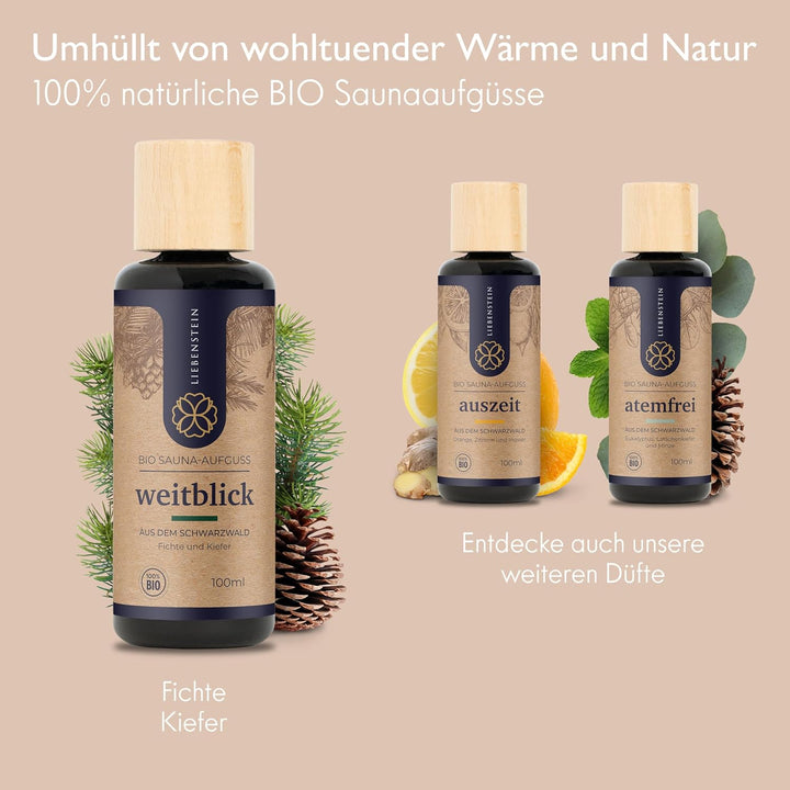 BIO Saunaaufguss “Weitblick” - Fichte &amp; Kiefer [1x100ml Sauna Aufgussmittel] mit 100% naturreinen Bi