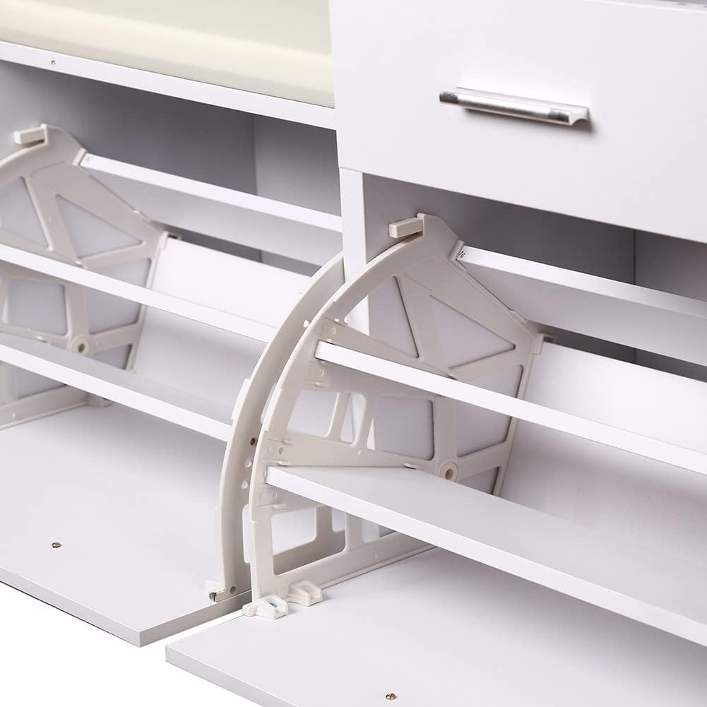 BAKAJI Schuhtruhe, gepolsterte Sitzbank, Weiss, Holz, Slim, 5 x 57 x 30 cm, 94,5x57x30 cm