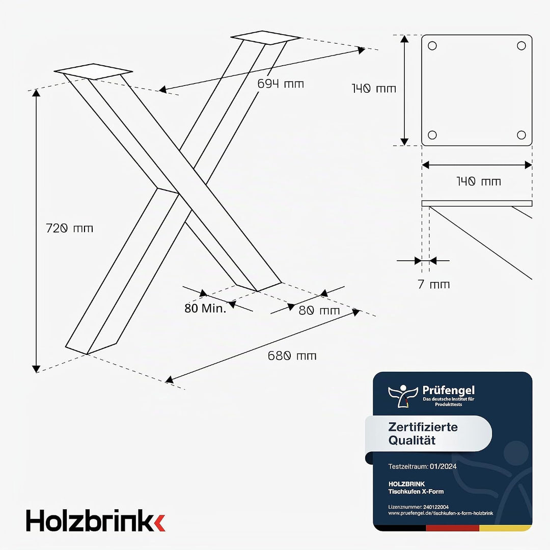 HOLZBRINK Tischbeine Metall Weiss X-Form | Design Tischkufen/Tischgestell für Couchtisch, Esstisch,