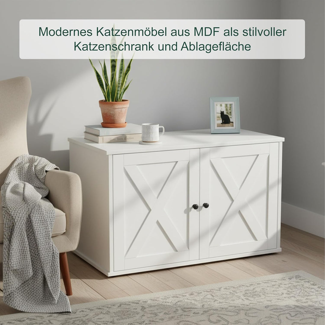 Relaxdays Katzenschrank für Katzentoilette, Separate Trennwand, Eingang, Katzenklo verstecken, HBT: