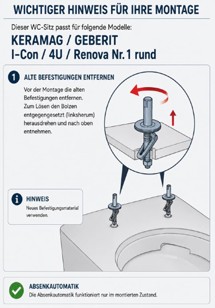 WC Sitz mit Deckel für Keramag &amp; Geberit iCon, 4U, Renova Nr.1, Weiss | Duroplast, Absenkautomatik (
