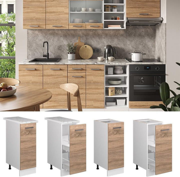 Vicco Apothekerschrank R-Line, Sonoma/Weiss, 30 cm mit Arbeitsplatte Sonoma Apothekerunterschrank 30