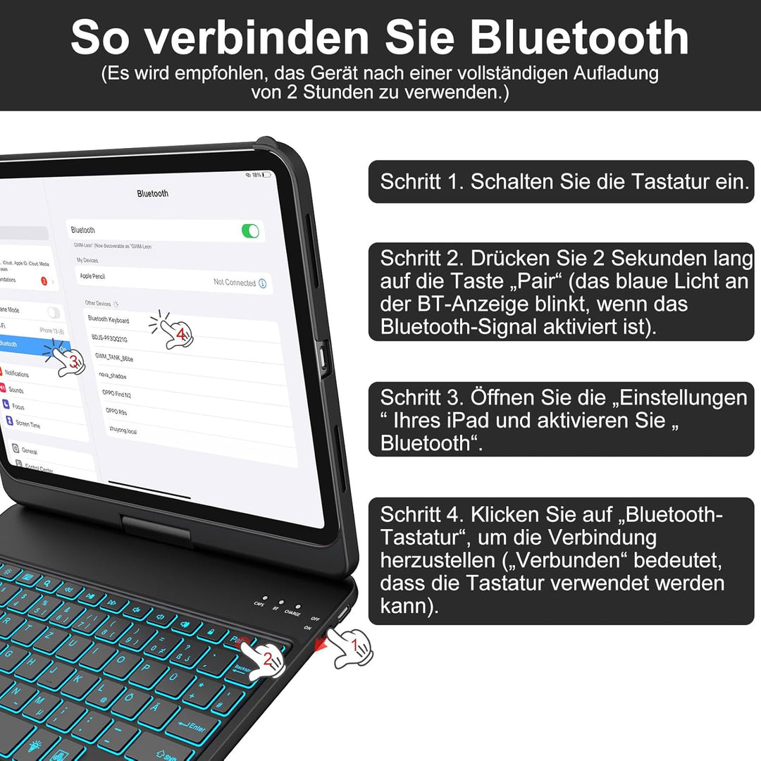 aMZCaSE für iPad 10. Generation 2022/A16 11.Generation 2025 (10,9/11 Zoll) Hülle mit Tastaturhülle,T