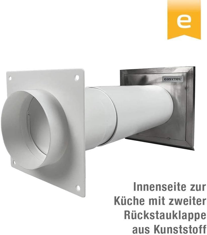 EASYTEC® Energiesparender Mauerkasten Ø 125 mm Edelstahl mit zwei Rückstauklappen | DN125 | 34124e