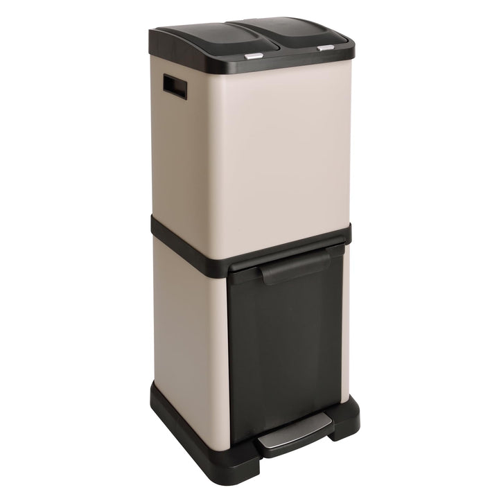 SVITA 3XCOMBO32 Mülleimer Treteimer Abfalleimer Mülltrennung mit Schubfächern Taupe Beige (32 Liter