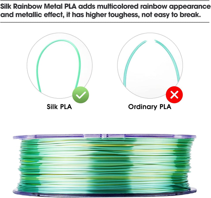 eSUN PLA Metall Regenbogen Seide Filament 1,75 mm, seidig, mehrfarbig, 3D-Drucker PLA-Filament, 1 kg