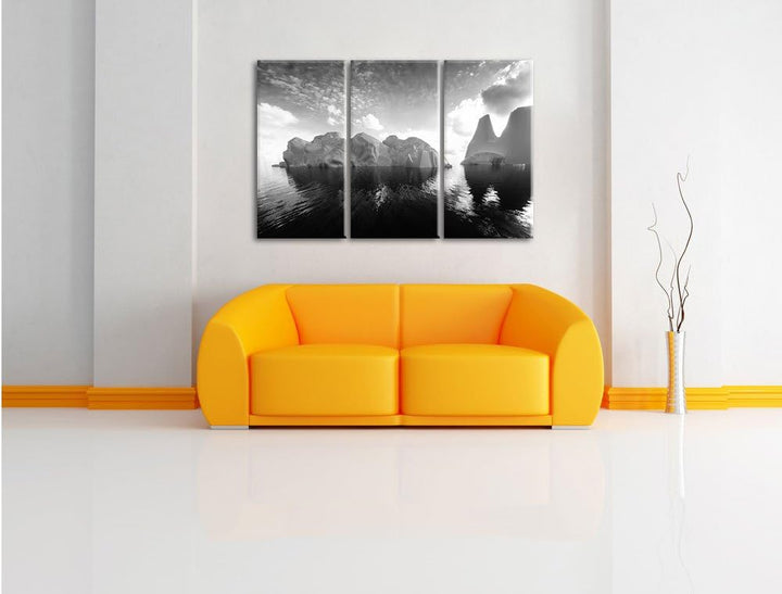 Pixxprint Eisschollen in der Antarktis / 3-Teilig/Gesamtmass 120cm Leinwandbild bespannt auf Holzrah