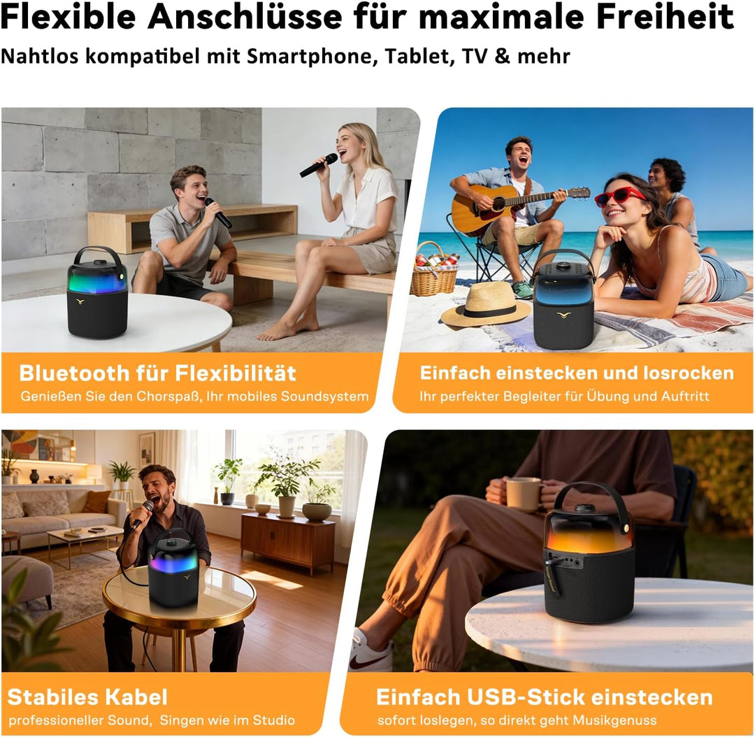 StageSound Karaoke-Maschine, tragbarer Bluetooth-Lautsprecher mit 2 drahtlosen Mic, PA-System mit Vo