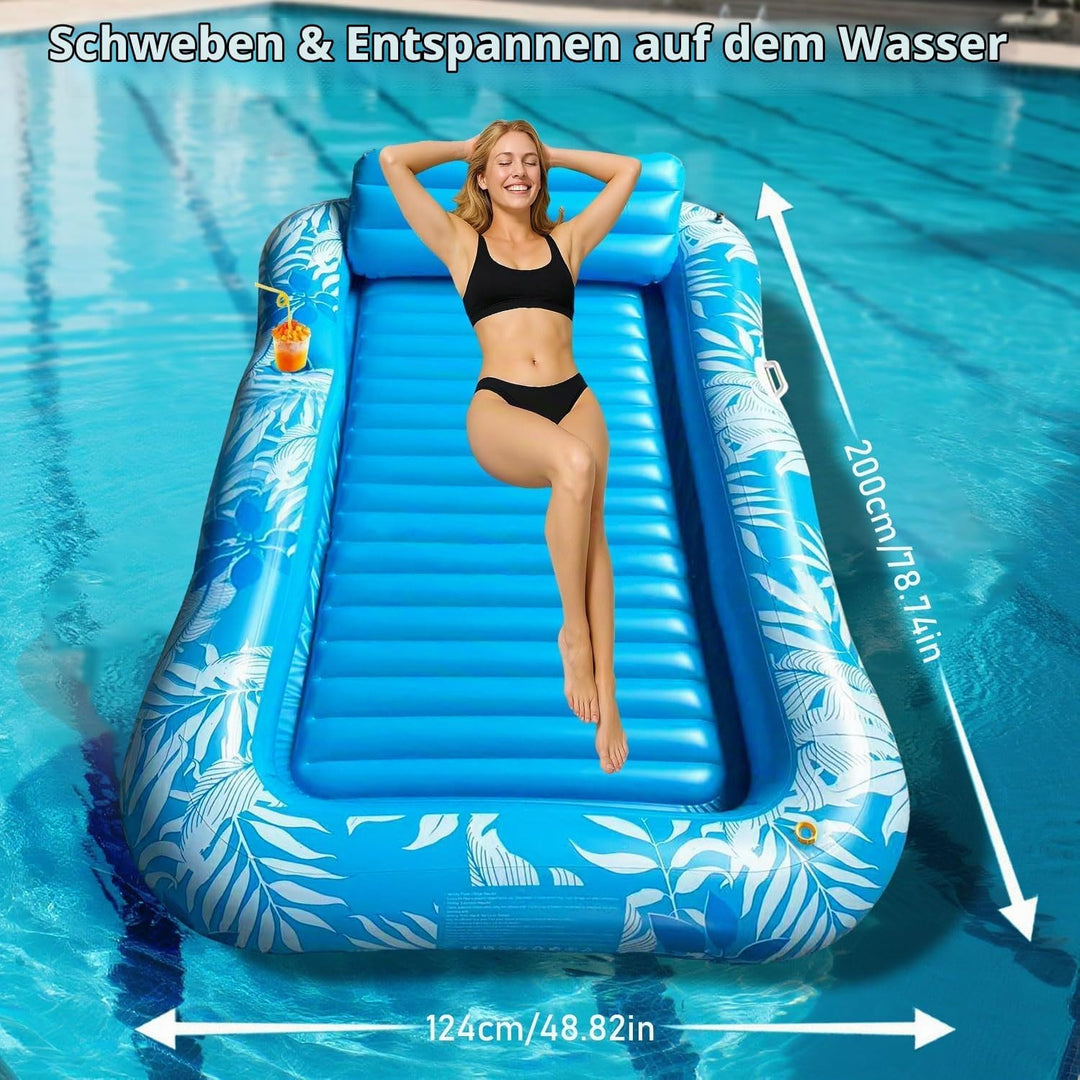 Luftmatratze Pool Erwachsene,Aufblasbarer Sonnenpool mit Getränkehalter,Griff und Rückenlehne,Luftma