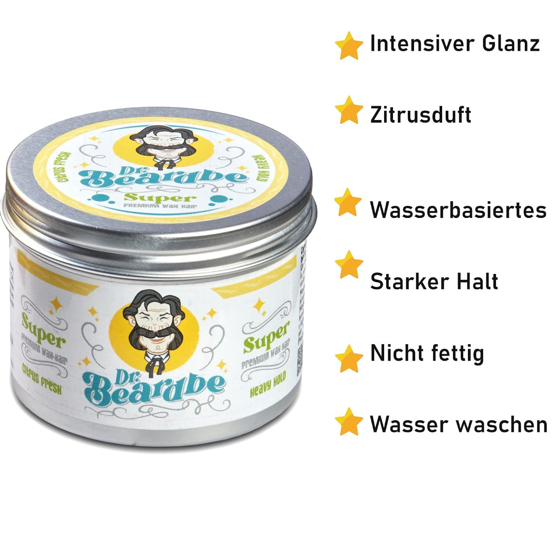 BEARDBE superstarkes Haarwachs-Pack für alle Haartypen mit Geschenkkamm, mit Zitrusaroma und extra s