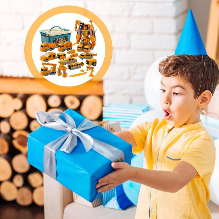 Mineup Magnetische Transform Spielzeug für Kinder, 26pcs Baustellenfahrzeuge Auto Spielzeugset, Robo
